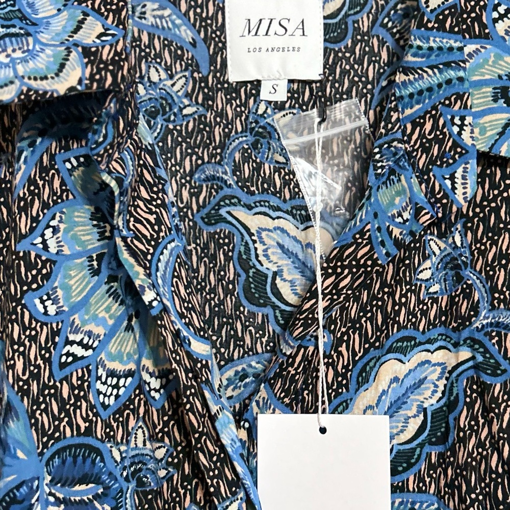 ⭐️NWT MISA maxi dress shirt button down tie waist blue black combo⭐️ - Picture 5 of 5